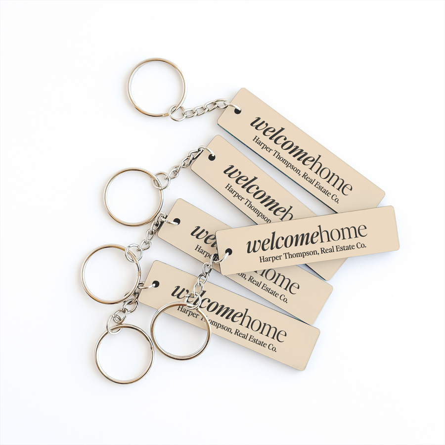 Customizable Welcome Home Keychains Keychain Market Dwellings BEIGE SILVER